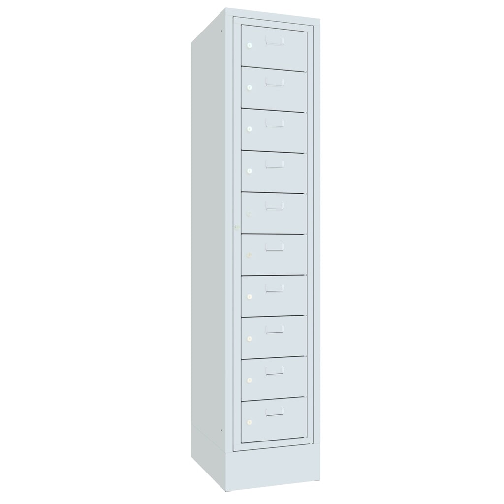 N° de l'image du produit 2 : Meuble coffre-fort PAVOY avec porte centrale, 1 x 10 compartiments, H x l x P 1 850 x 400 x 500 mm, avec socle, gris clair, gris clair