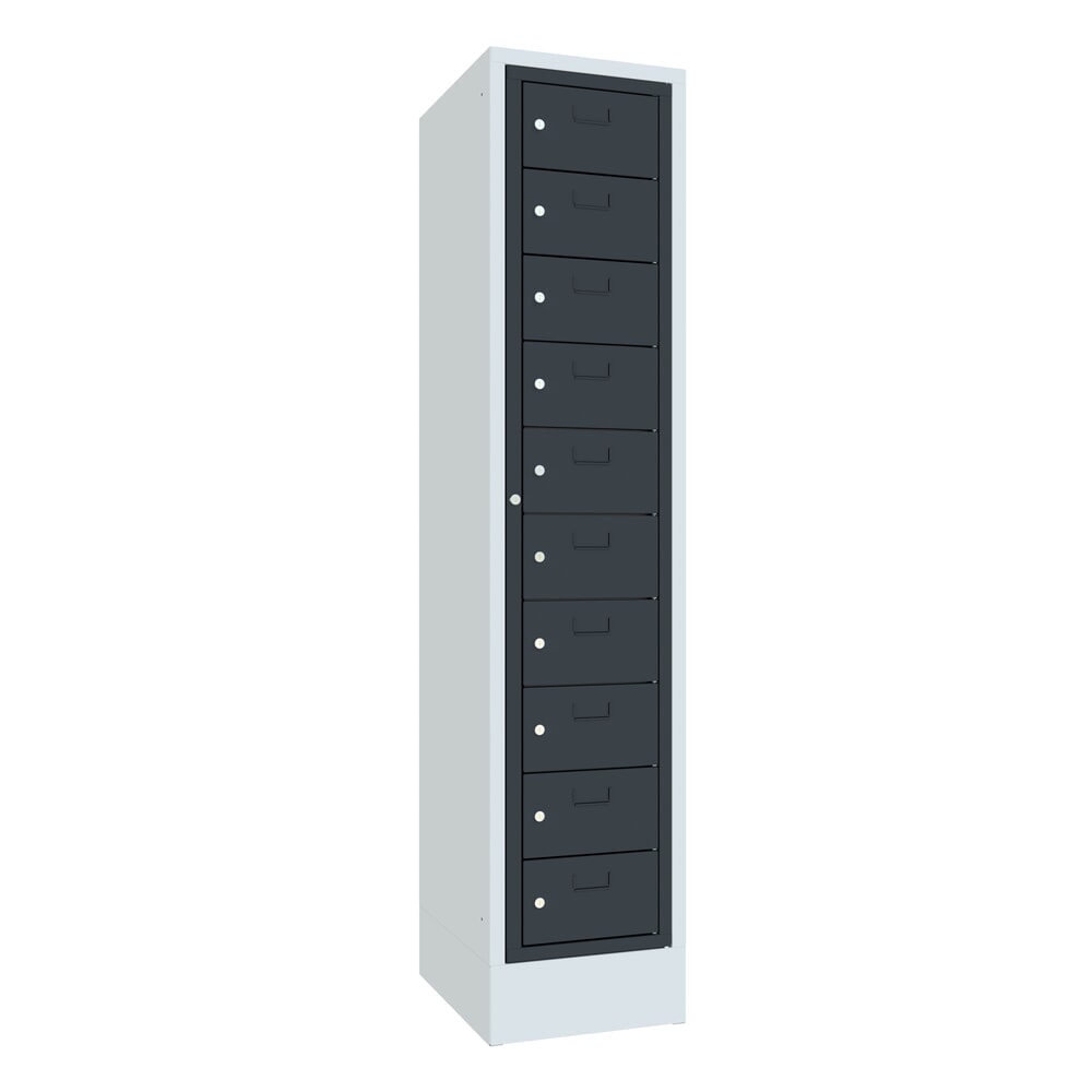 Numéro de l'image du produit 1: Meuble coffre-fort PAVOY avec porte centrale, 1 x 10 compartiments, H x l x P 1 850 x 400 x 500 mm, avec socle, gris anthracite, gris clair