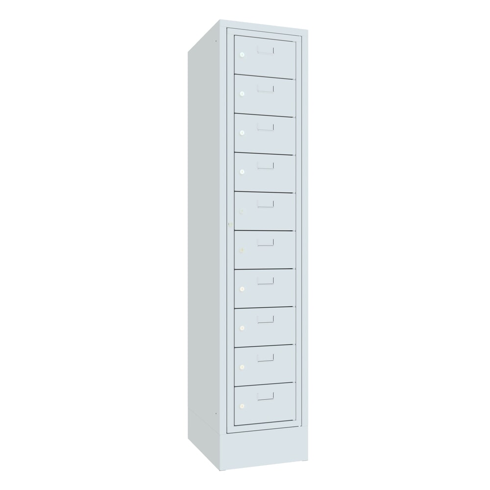 Numéro de l'image du produit 1: Meuble coffre-fort PAVOY avec porte centrale, 1 x 10 compartiments, H x l x P 1 850 x 400 x 500 mm, avec socle, gris clair, gris clair
