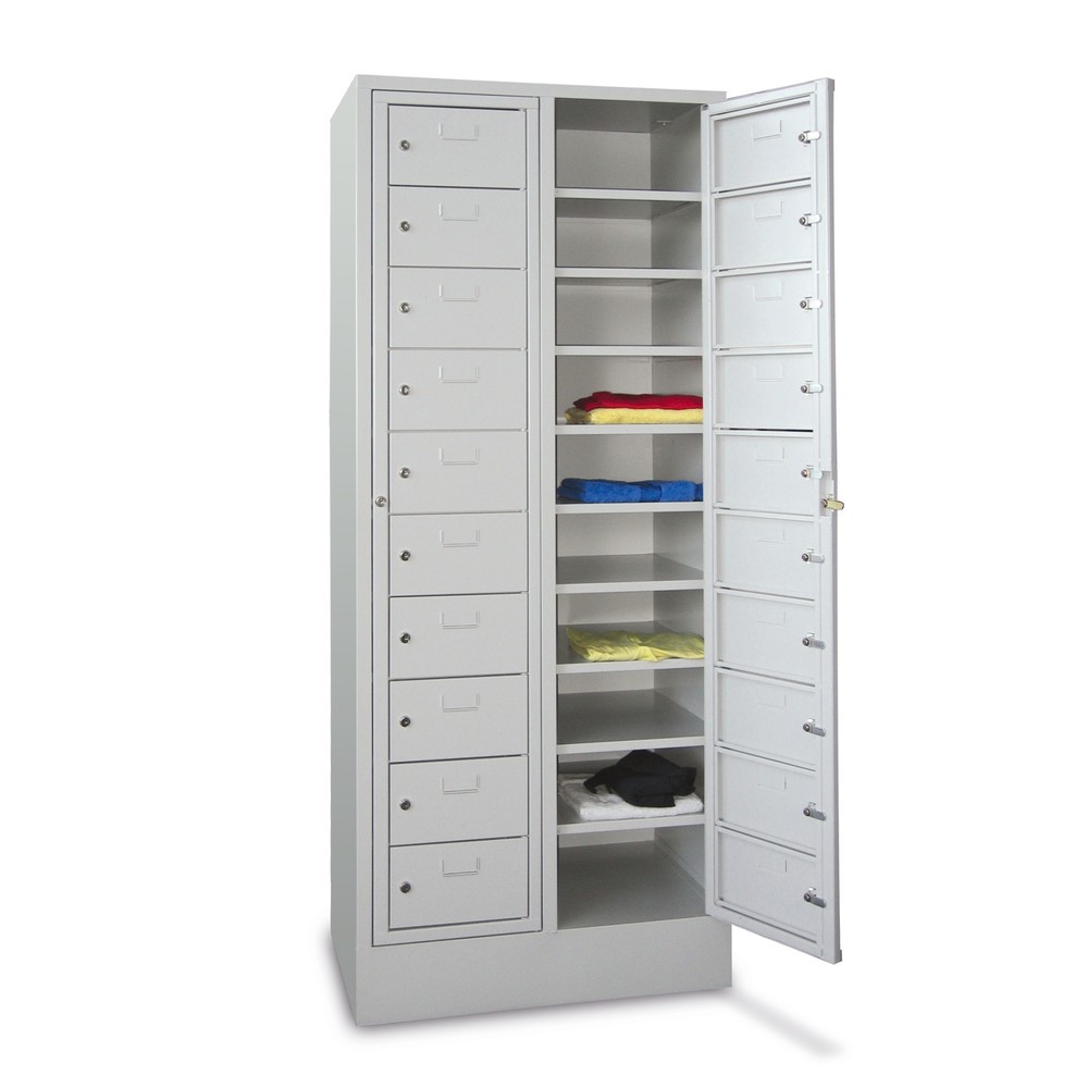 Numéro de l'image du produit 1: Meuble coffre-fort PAVOY avec porte centrale, 2 x 10 compartiments, H x l x P 1 850 x 770 x 500 mm, avec socle, rouge rubis, gris clair