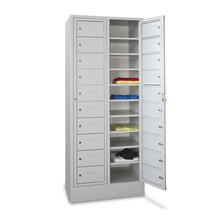 N° de l'image du produit 1 : Meuble coffre-fort PAVOY avec porte centrale, 2 x 10 compartiments, H x l x P 1 850 x 770 x 500 mm, avec socle, rouge rubis, gris clair