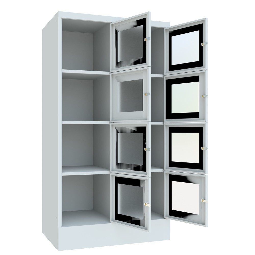 Numéro de l'image du produit 3: Meuble coffre-fort PAVOY avec regard, 2 x 4 compartiments, H x l x P 1 518 x 830 x 500 mm, gris clair, gris clair