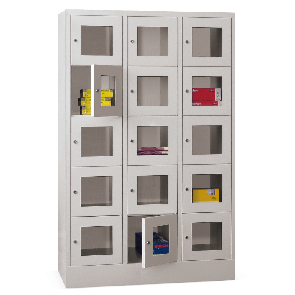 Numéro de l'image du produit 1: Meuble coffre-fort PAVOY avec regard, 3 x 5 compartiments, H x l x P 1 850 x 1 230 x 500 mm, gris clair, gris clair