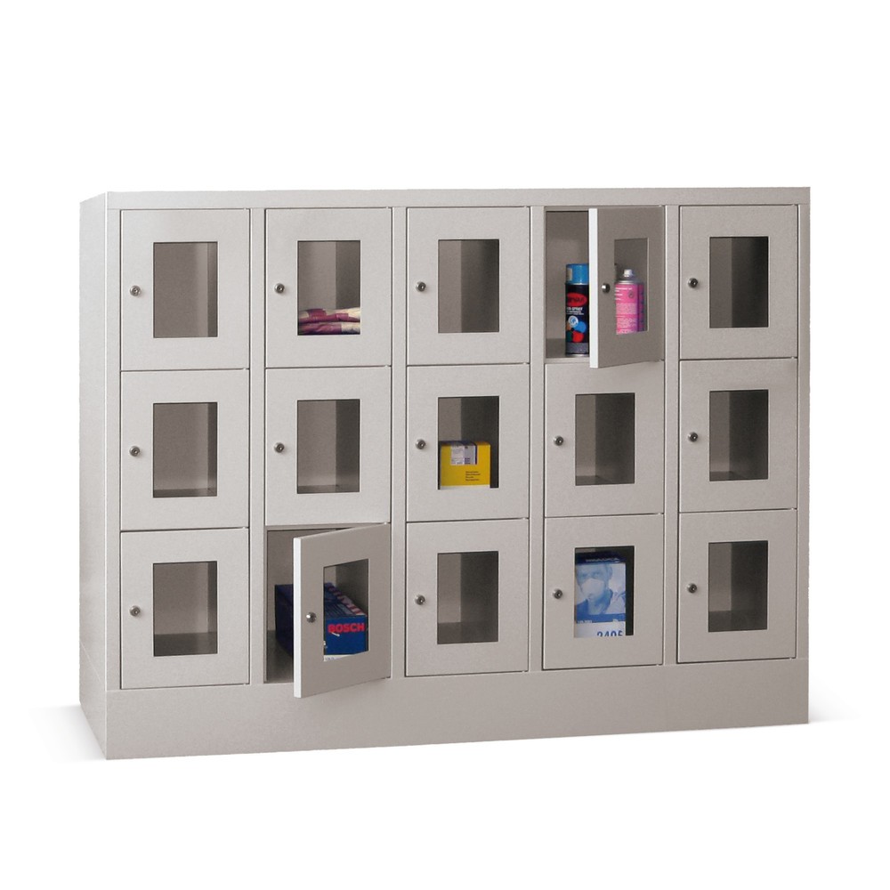 Numéro de l'image du produit 1: Meuble coffre-fort PAVOY avec regard, 5 x 3 compartiments, H x l x P 1 187 x 1 530 x 500 mm, rouge rubis, gris clair