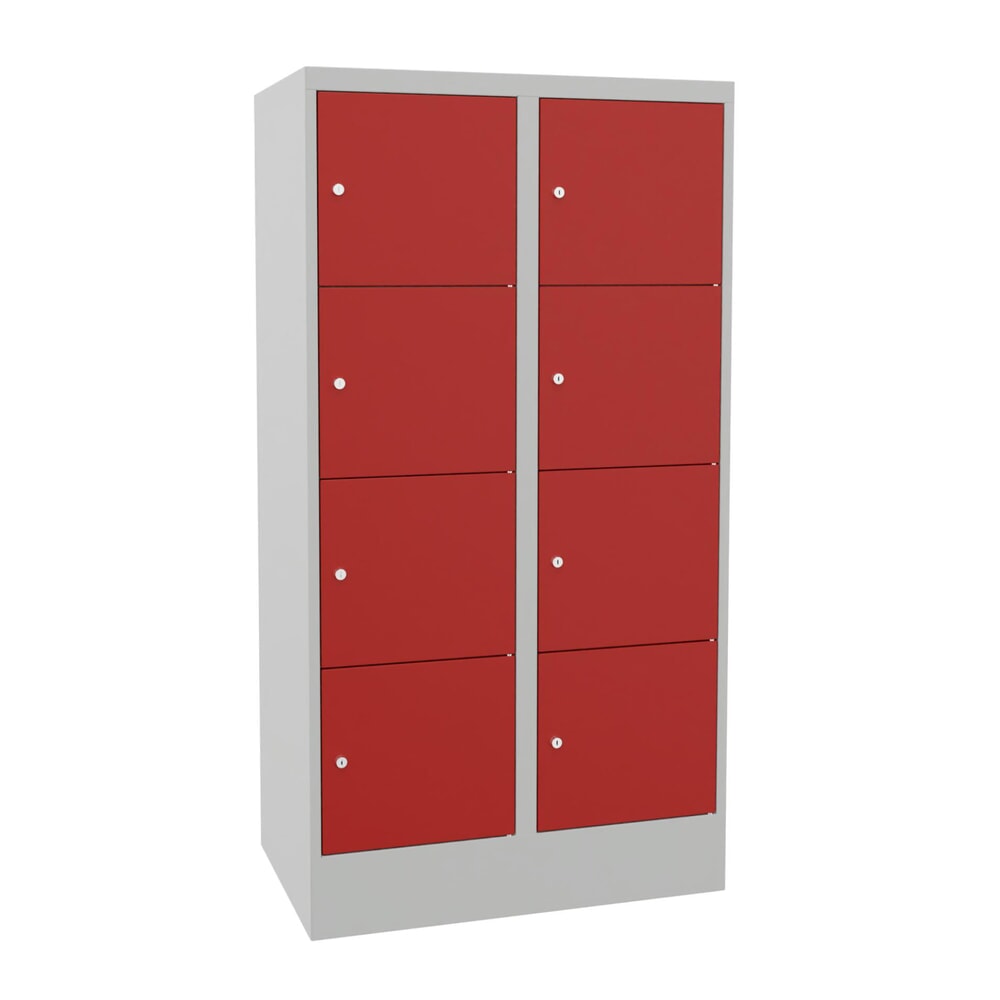 Numéro de l'image du produit 1: Meuble coffre-fort PAVOY avec serrure à cylindre, 2 x 4 compartiments, H x l x P 1 518 x 830 x 500 mm, rouge feu, gris clair