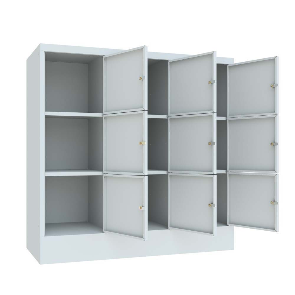 Numéro de l'image du produit 3: Meuble coffre-fort PAVOY avec serrure à cylindre, 3 x 3 compartiments, H x l x P 1 187 x 1 230 x 500 mm, gris clair, gris clair
