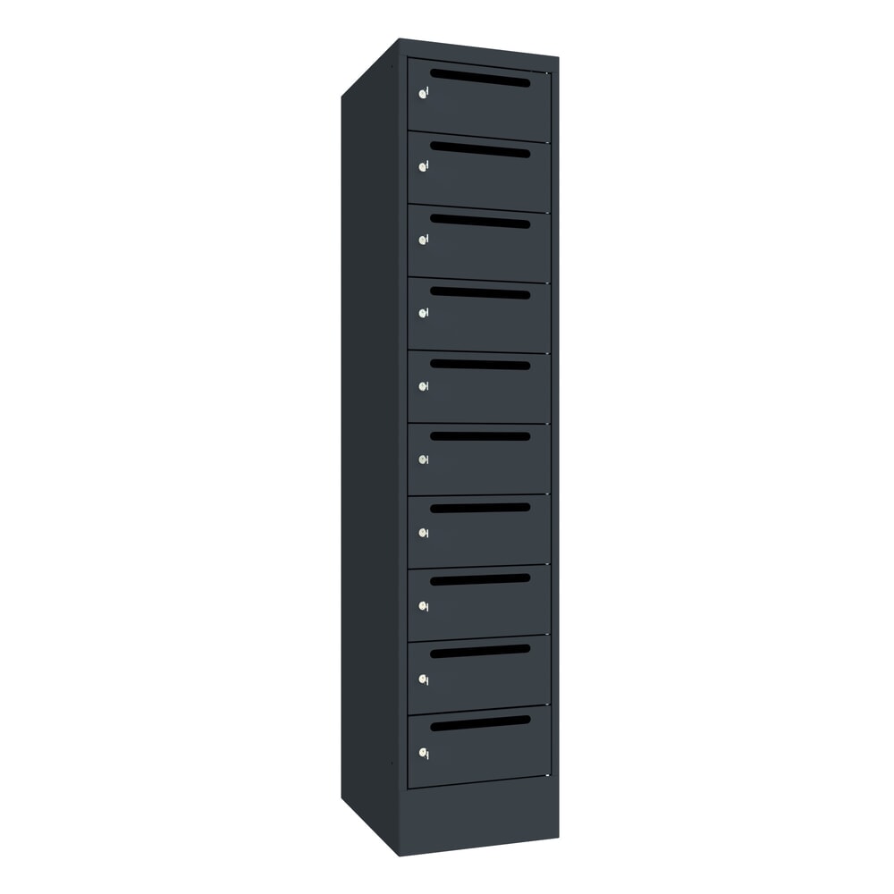 Illustration du produit: Meuble de tri du courrier PAVOY, 1 x 10 compartiments, H x l x P 1 850 x 430 x 500 mm, gris anthracite, gris anthracite