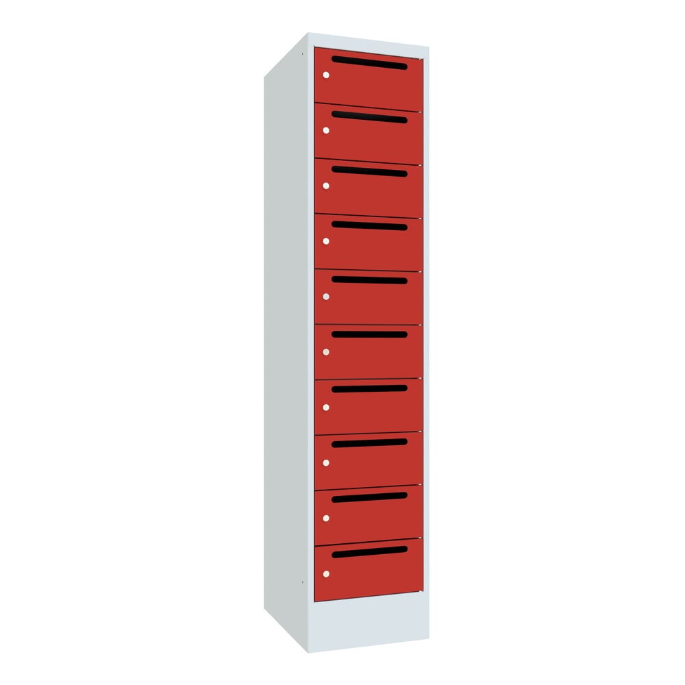 N° de l'image du produit 1 : Meuble de tri du courrier PAVOY, 1 x 10 compartiments, H x l x P 1 850 x 430 x 500 mm, rouge feu, gris clair