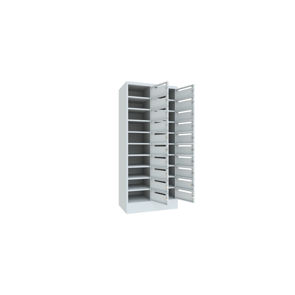 N° de l'image du produit 4 : Meuble de tri du courrier PAVOY, 2 x 10 compartiments, H x l x P 1 850 x 830 x 500 mm, gris clair, gris clair