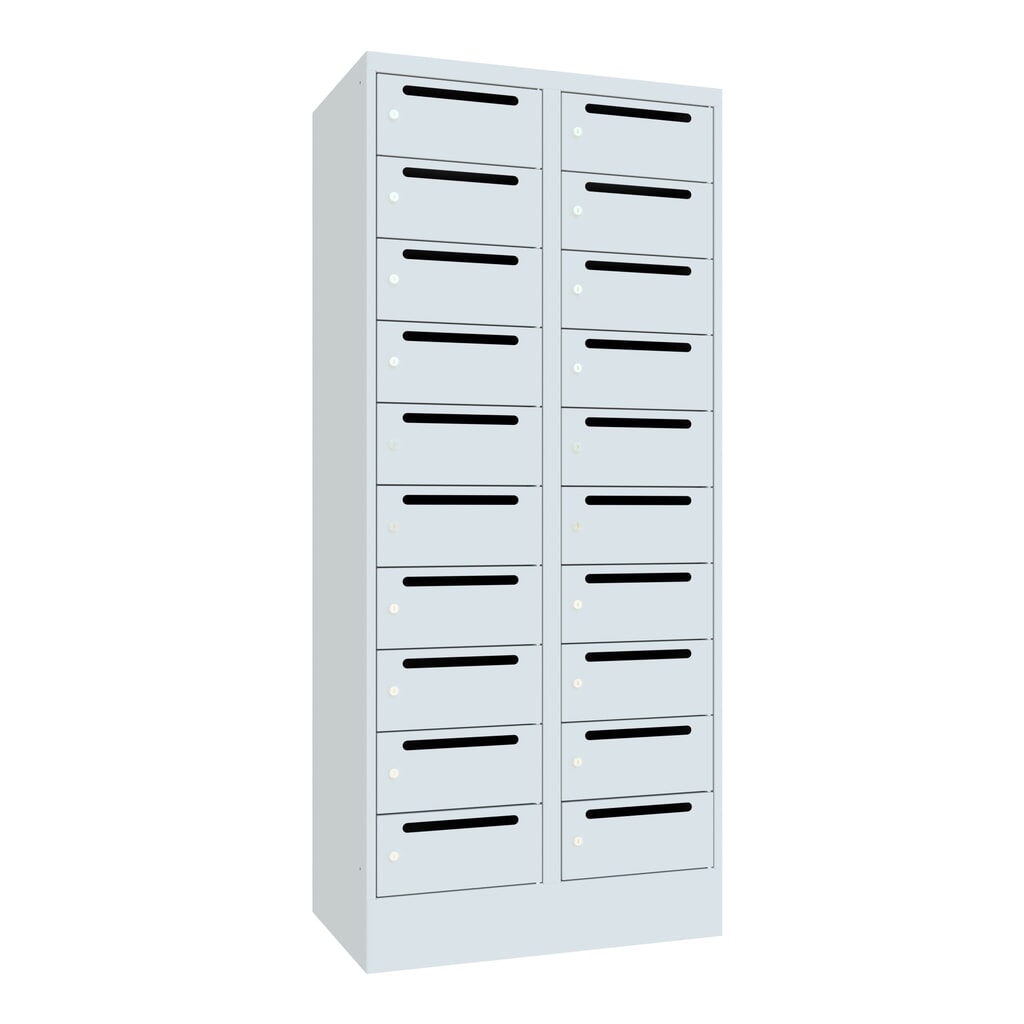 Meuble de tri du courrier PAVOY, 2 x 10 compartiments, H x l x P 1 850 x 830 x 500 mm, gris clair, gris clair N° de l'image du produit 1 : Meuble de tri du courrier PAVOY, 2 x 10 compartiments, H x l x P 1 850 x 830 x 500 mm, gris clair, gris clair