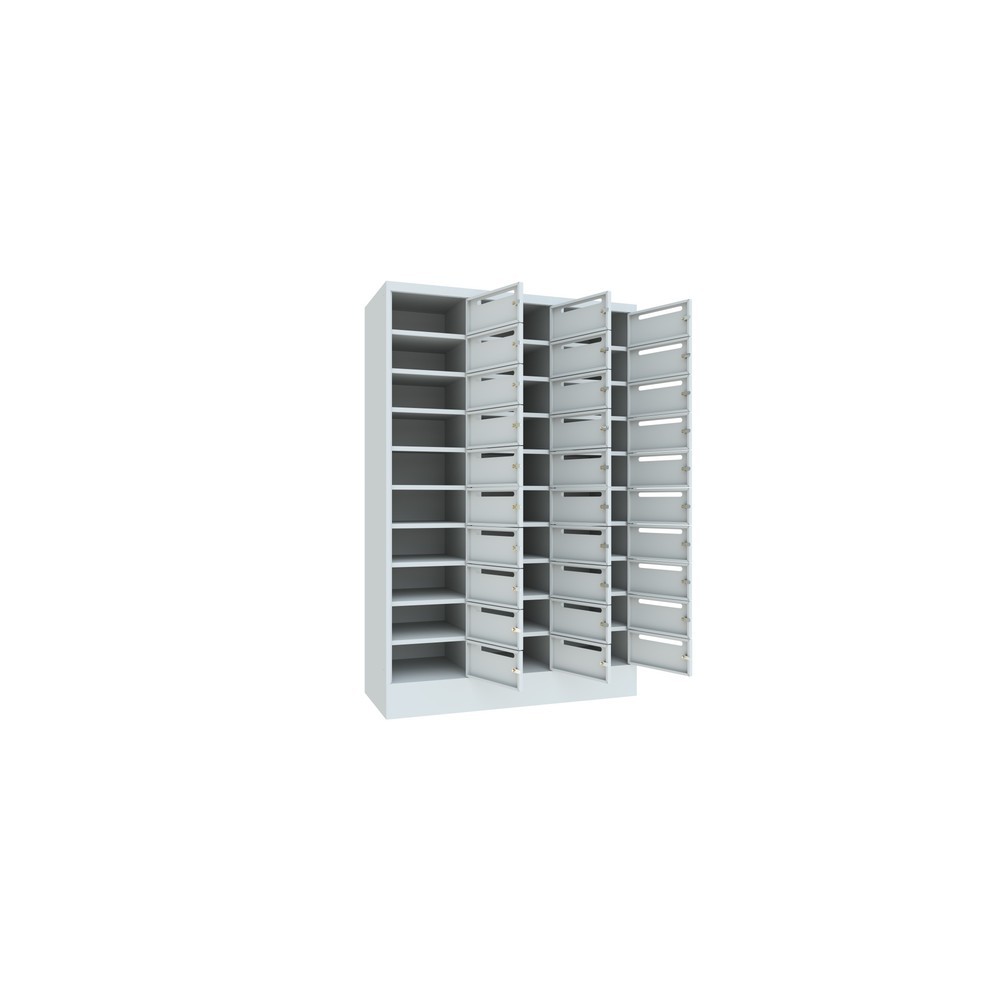 Numéro de l'image du produit 3: Meuble de tri du courrier PAVOY, 3 x 10 compartiments, H x l x P 1 850 x 1 230 x 500 mm, gris clair, gris clair