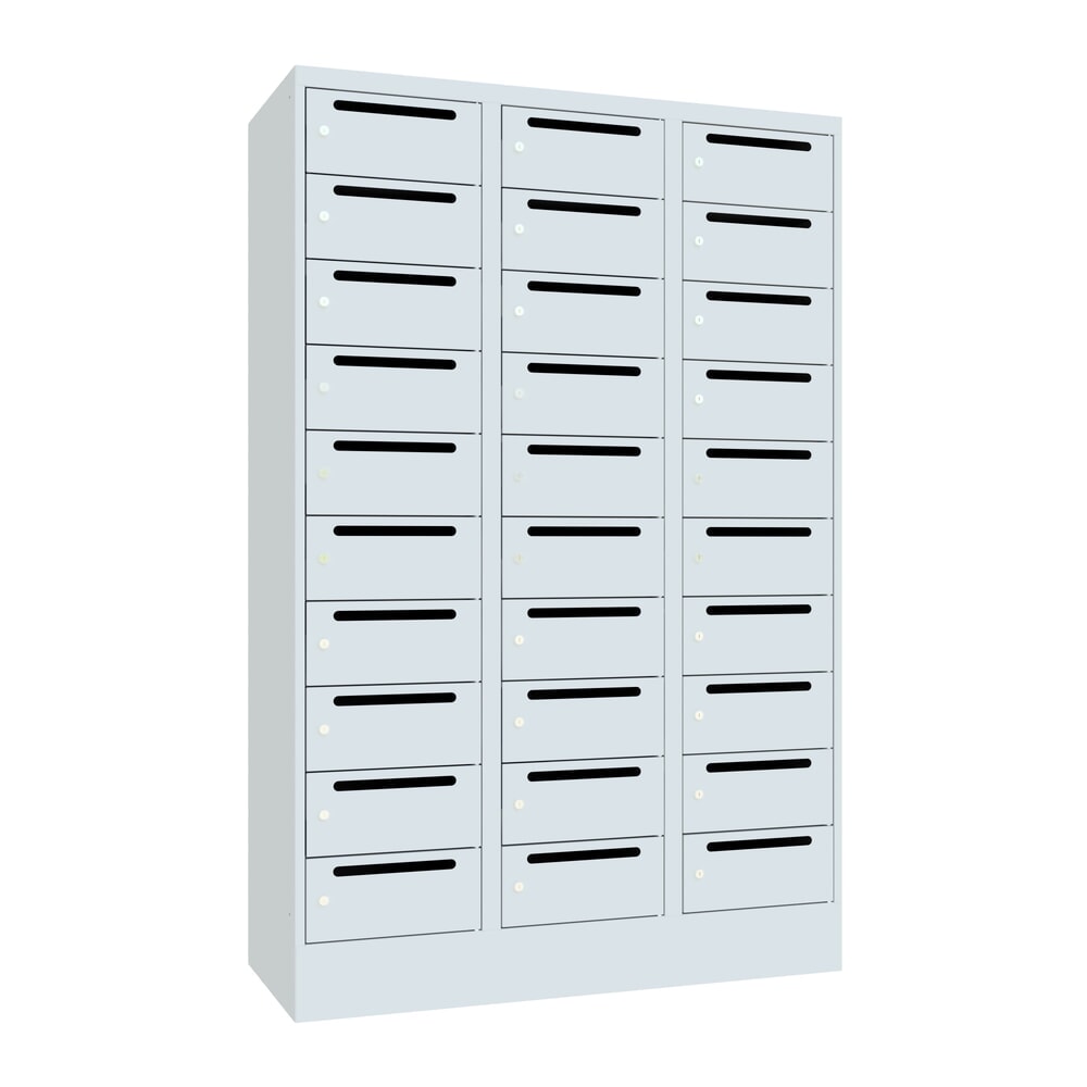 Numéro de l'image du produit 1: Meuble de tri du courrier PAVOY, 3 x 10 compartiments, H x l x P 1 850 x 1 230 x 500 mm, gris clair, gris clair