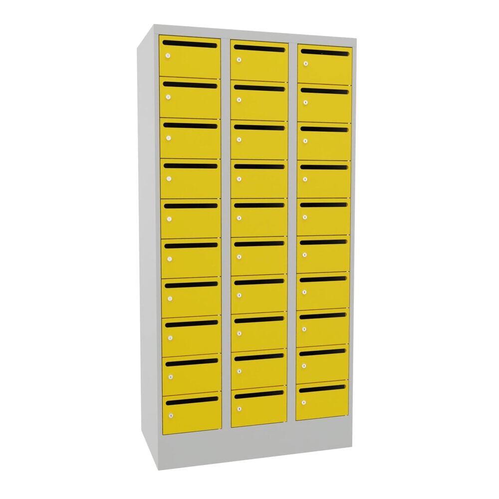 Numéro de l'image du produit 1: Meuble de tri du courrier PAVOY, 3 x 10 compartiments, H x l x P 1 850 x 930 x 500 mm, jaune zinc, gris clair