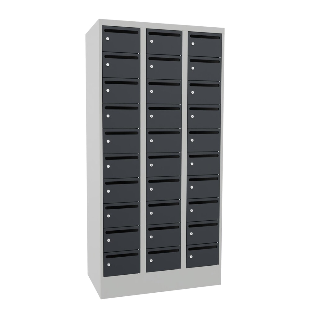 Numéro de l'image du produit 1: Meuble de tri du courrier PAVOY, 3 x 10 compartiments, H x l x P 1 850 x 930 x 500 mm, gris anthracite, gris clair
