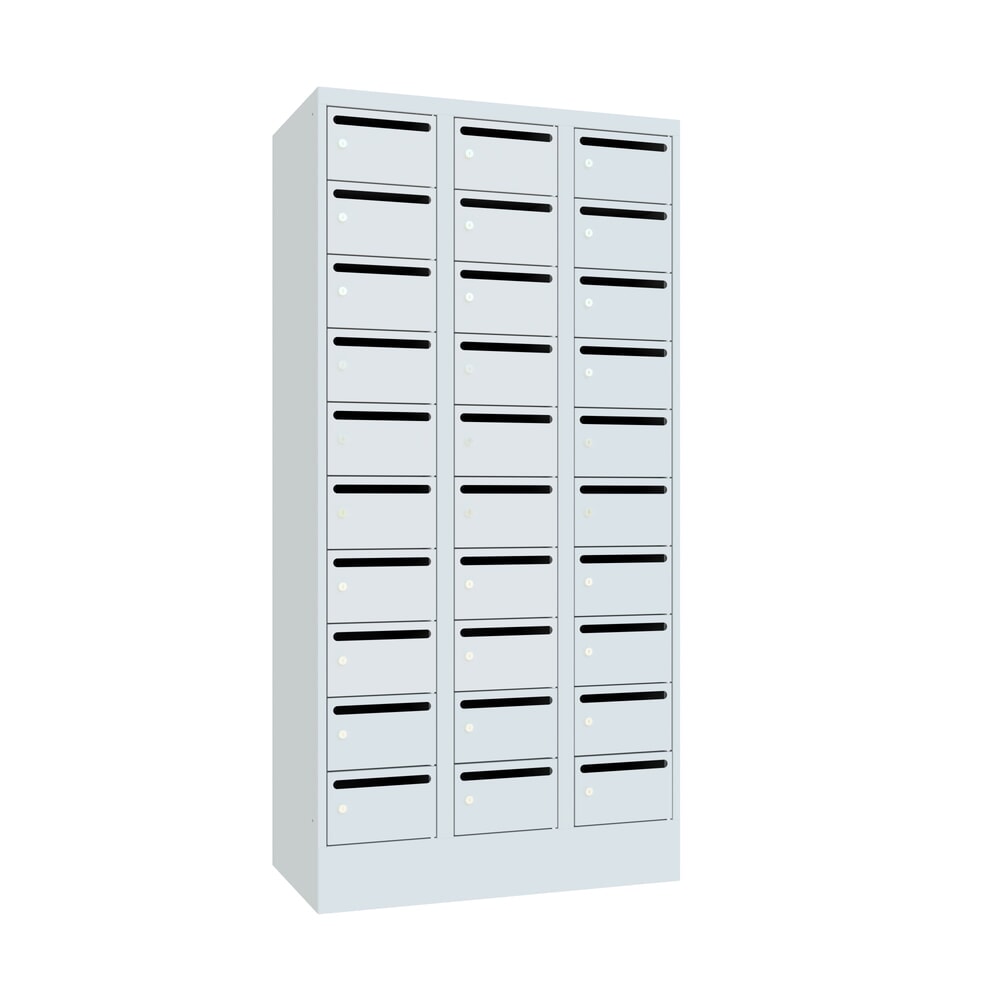 N° de l'image du produit 1 : Meuble de tri du courrier PAVOY, 3 x 10 compartiments, H x l x P 1 850 x 930 x 500 mm, gris clair, gris clair