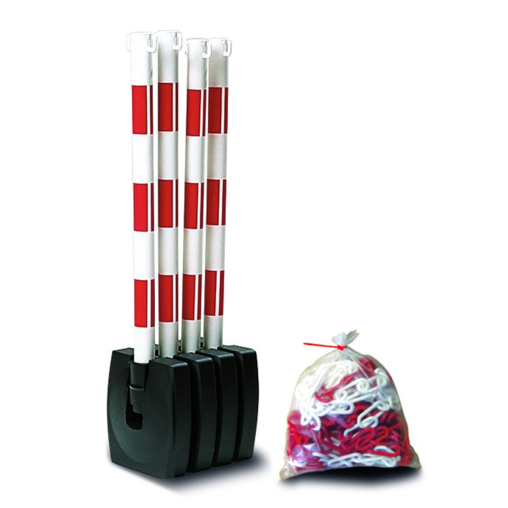 Numéro de l'image du produit 1: MORAVIA Kit de potelets à chaîne GUARDA-Flex, 4 poteaux + chaîne de 10 m, rouge/blanc
