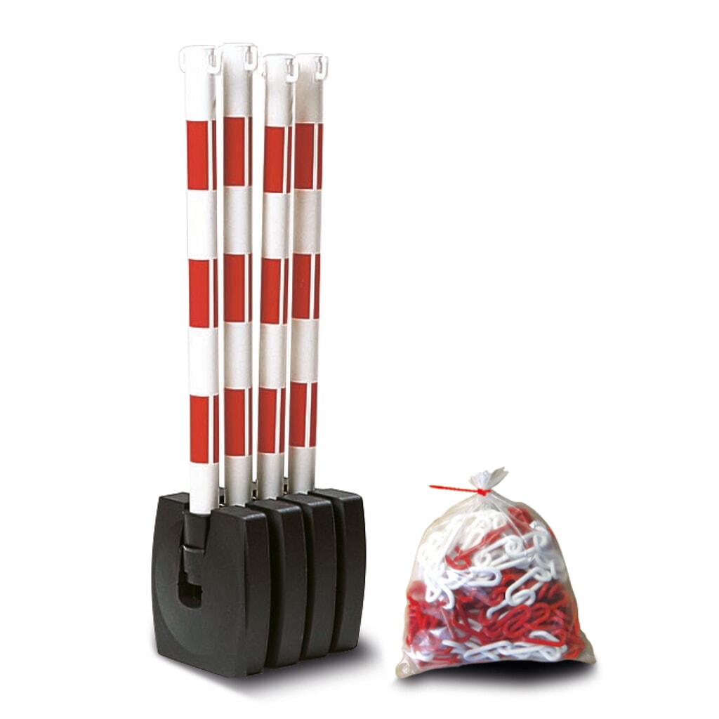 MORAVIA Kit de potelets à chaîne GUARDA-Flex, 4 poteaux + chaîne de 10 m, rouge/blanc Illustration du produit: MORAVIA Kit de potelets à chaîne GUARDA-Flex, 4 poteaux + chaîne de 10 m, rouge/blanc
