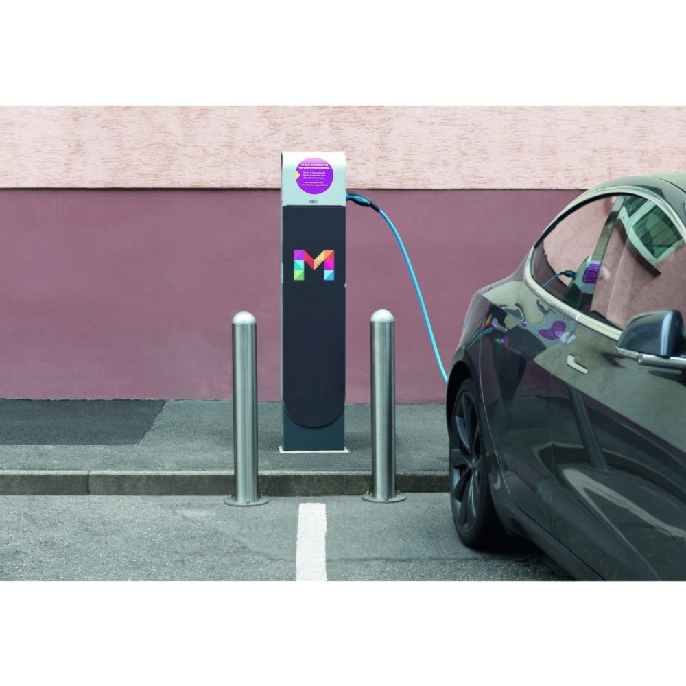 Numéro de l'image du produit 3: Borne de protection pour bornes de recharge II, Ø 108 mm, hauteur 800 mm, pour fixation en béton, acier, plastifié, anneaux réfléchissants bleus