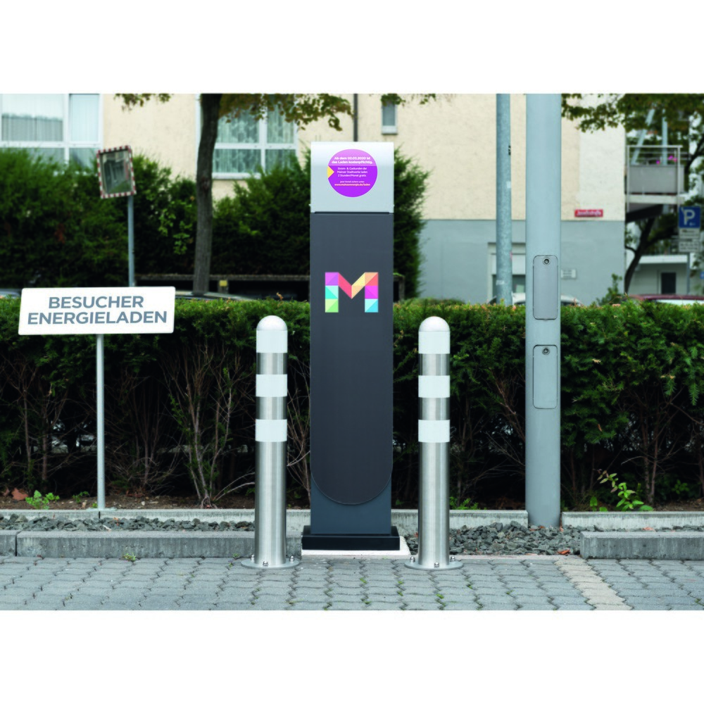 Numéro de l'image du produit 4: Borne de protection pour bornes de recharge II, Ø 108 mm, hauteur 800 mm, pour fixation en béton, acier, plastifié, anneaux réfléchissants bleus