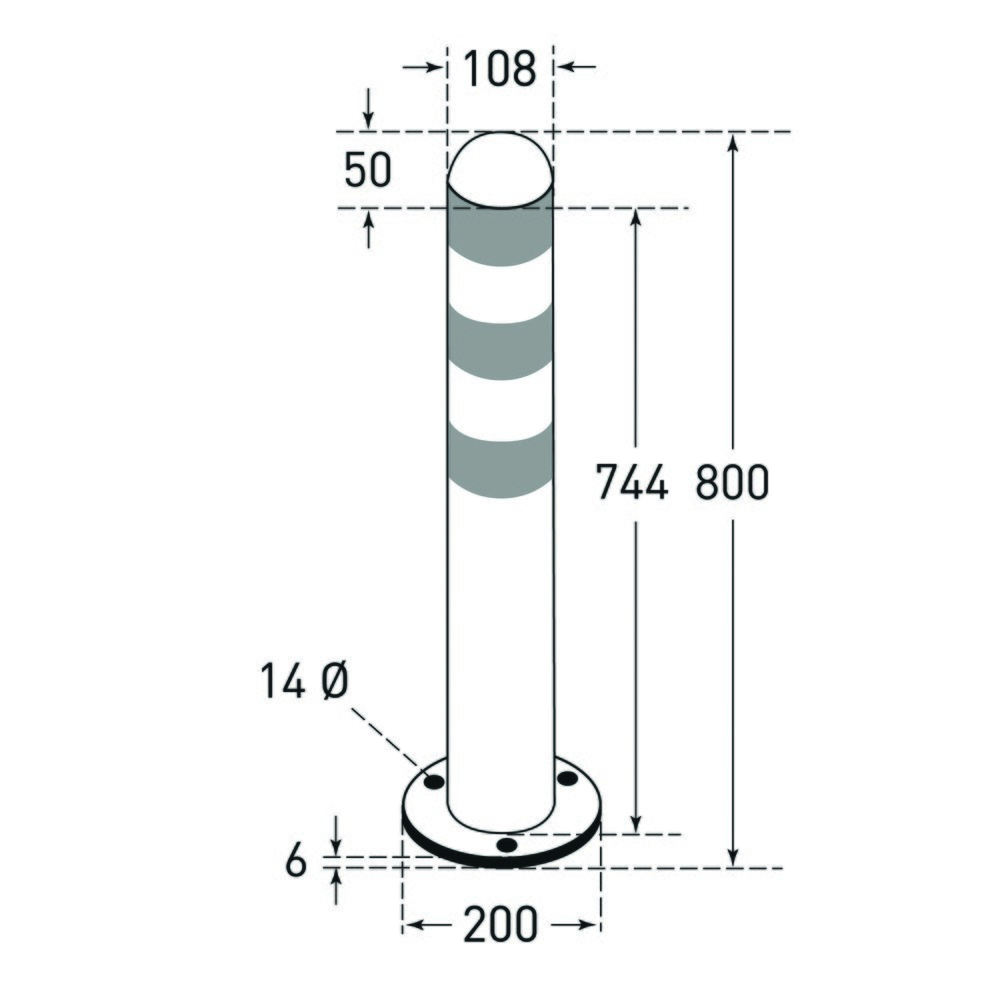 Numéro de l'image du produit 2: Borne de protection pour colonnes de recharge II MORAVIA, Ø 108 mm, hauteur 800 mm, à cheviller au sol, acier, revêtement plastique, anneaux réfléchissants rouges
