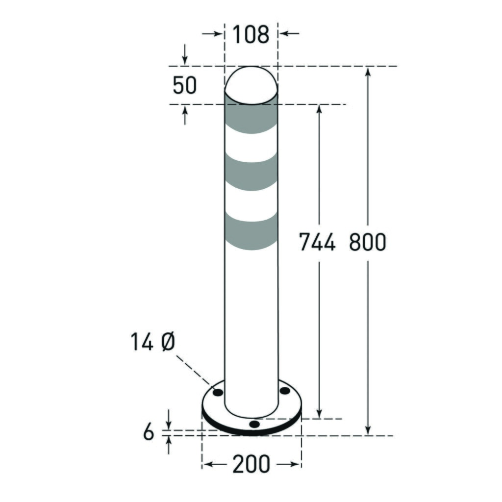 Borne de protection pour colonnes de recharge II MORAVIA, Ø 108 mm, hauteur 800 mm, à cheviller au sol, acier, revêtement plastique, anneaux réfléchissants rouges N° de l'image du produit 2 : Borne de protection pour colonnes de recharge II MORAVIA, Ø 108 mm, hauteur 800 mm, à cheviller au sol, acier, revêtement plastique, anneaux réfléchissants rouges