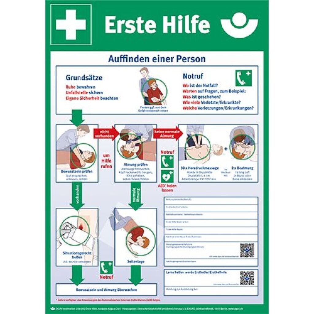 Illustration du produit: Notice de premiers soins B-Safety, selon l’information DGUV 204-001