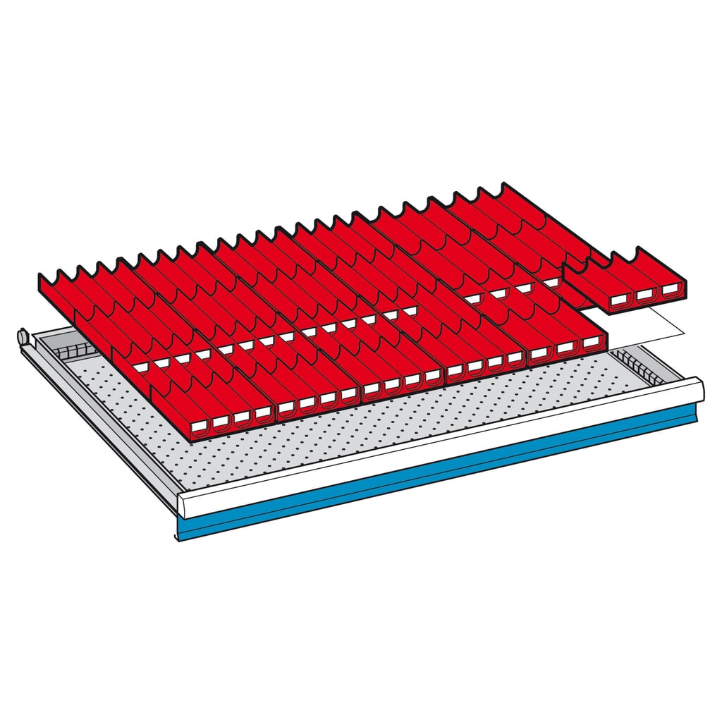 Paroi de séparation pour armoires à tiroirs LISTA, 7 parois à fentes, 4 plaquettes de séparation, pour hauteur 50 mm Illustration du produit: Paroi de séparation pour armoires à tiroirs LISTA, 7 parois à fentes, 4 plaquettes de séparation, pour hauteur 50 mm