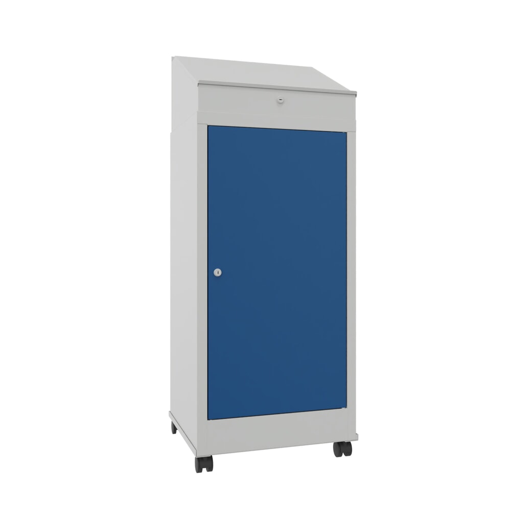 N° de l'image du produit 1 : PAVOY pupitre industriel, mobile, H x l x P 1 330 x 500 x 500 mm, 1 tablette extractible, gris clair, bleu gentiane