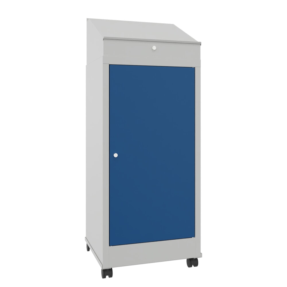 N° de l'image du produit 1 : PAVOY pupitre industriel, mobile, H x l x P 1  330 x 500 x 500 mm, 2 tablettes, gris clair, bleu gentiane