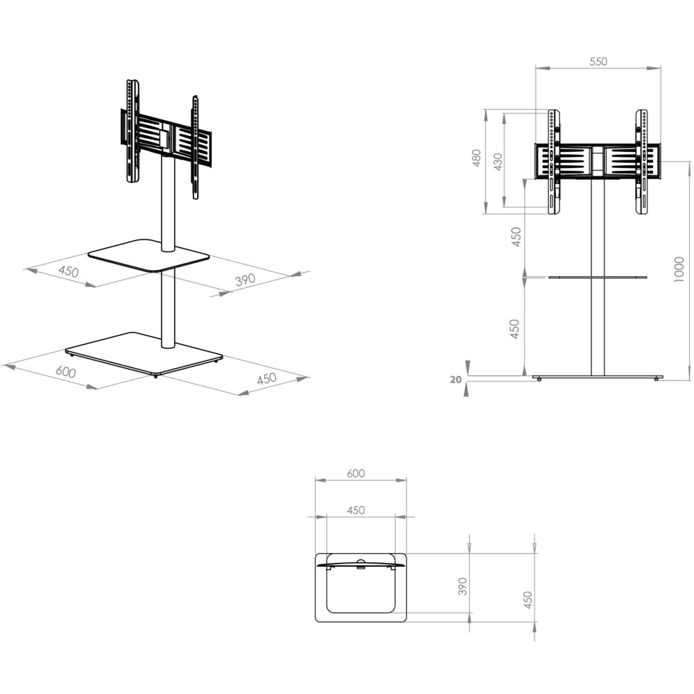Numéro de l'image du produit 5: Pied TV Alani avec plateau intermédiaire, couleur argent