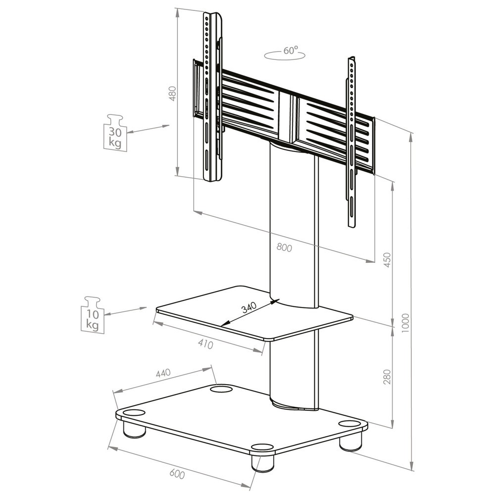 Numéro de l'image du produit 4: Pied TV Tosal avec plateau intermédiaire, couleur argent