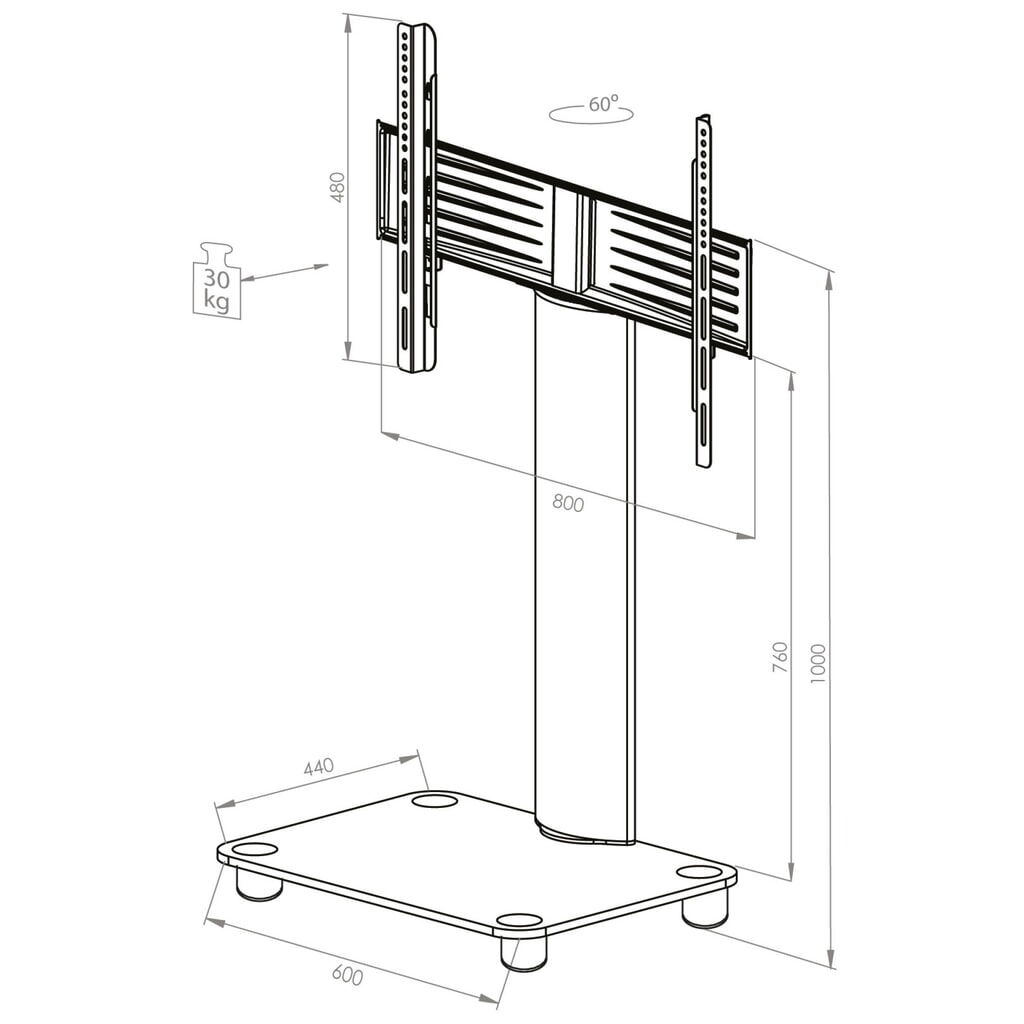 Pied TV VCM Tosal, argent N° de l'image du produit 4 : Pied TV VCM Tosal, argent