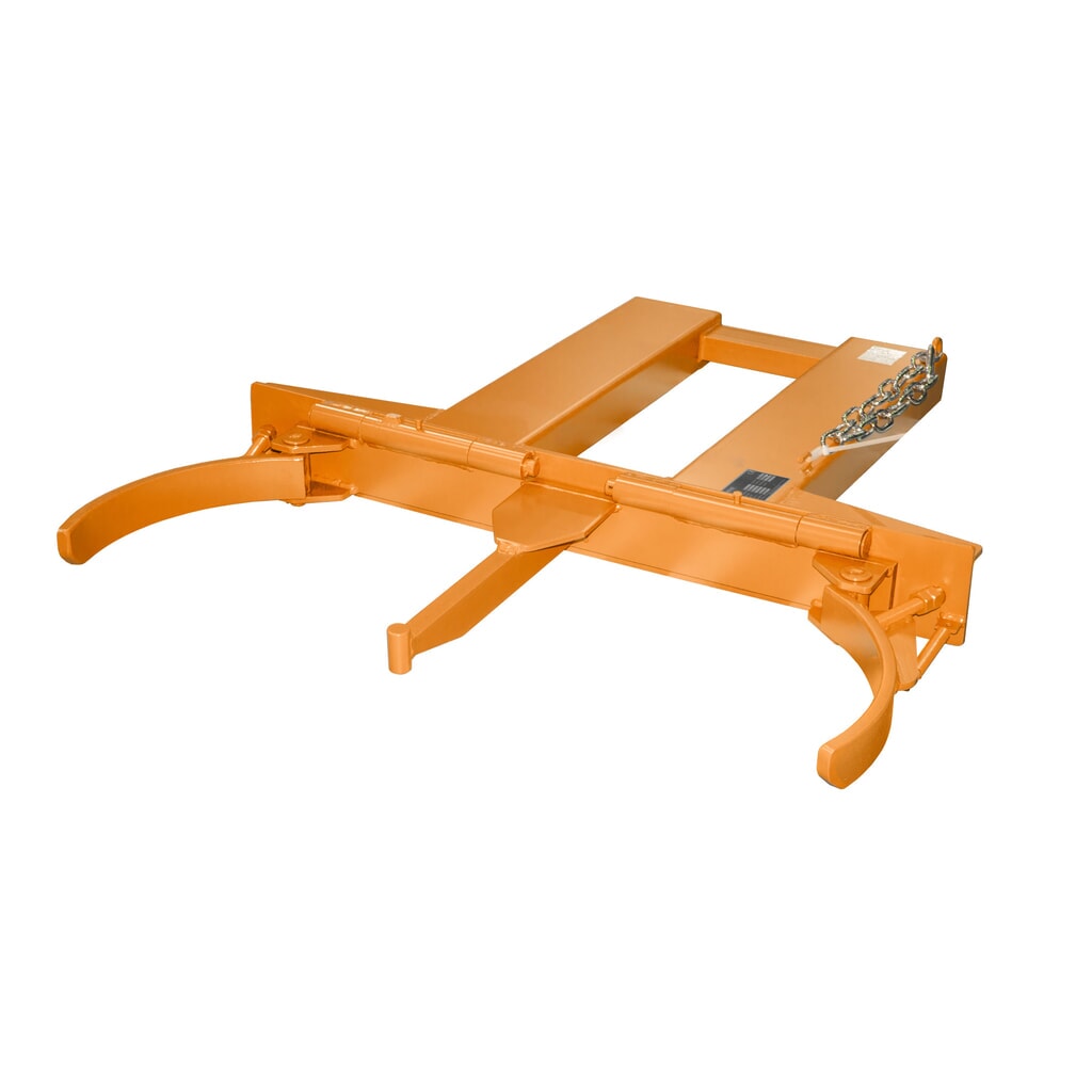 Illustration du produit: Bauer® pince à fûts FK-I pour fûts à bonde en acier, fûts à couvercle en acier et fûts à arceau, accessoire pour chariot élévateur, capacité de charge 500 kg, peinte, RAL 2000 jaune-orange