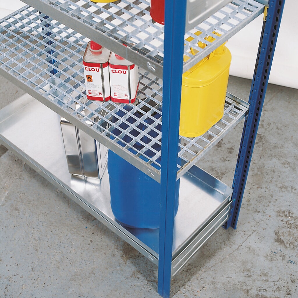 Plan de stockage pour rayonnage à matières dangereuses asecos®, pour liquides dangereux pour les eaux, largeur 1 060 mm Illustration du produit: Plan de stockage pour rayonnage à matières dangereuses asecos®, pour liquides dangereux pour les eaux, largeur 1 060 mm