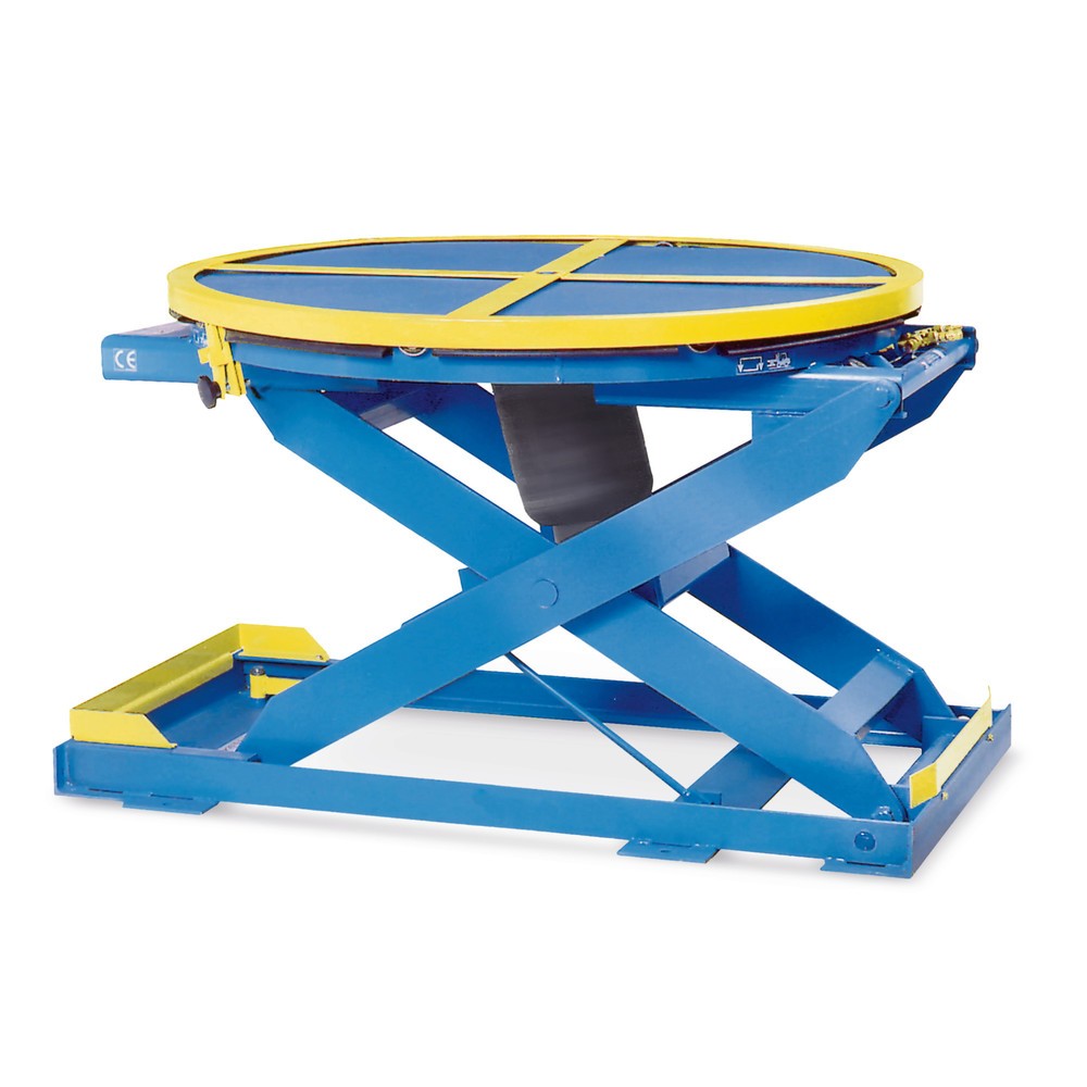 Illustration du produit: Positionneur pour palettes à ciseaux à air comprimé équipé d’une plate-forme pivotante, capacité de charge 1400 kg, Ø 1092 mm