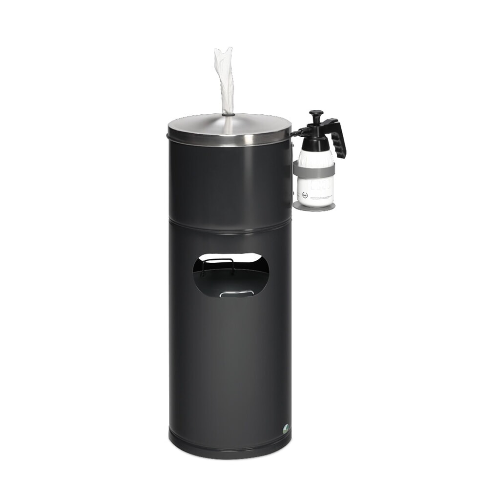 Poste de désinfection VAR®, pour essuie-mains en papier, avec porte-flacon et insert intérieur, revêtu par poudrage Illustration du produit: Poste de désinfection VAR®, pour essuie-mains en papier, avec porte-flacon et insert intérieur, revêtu par poudrage