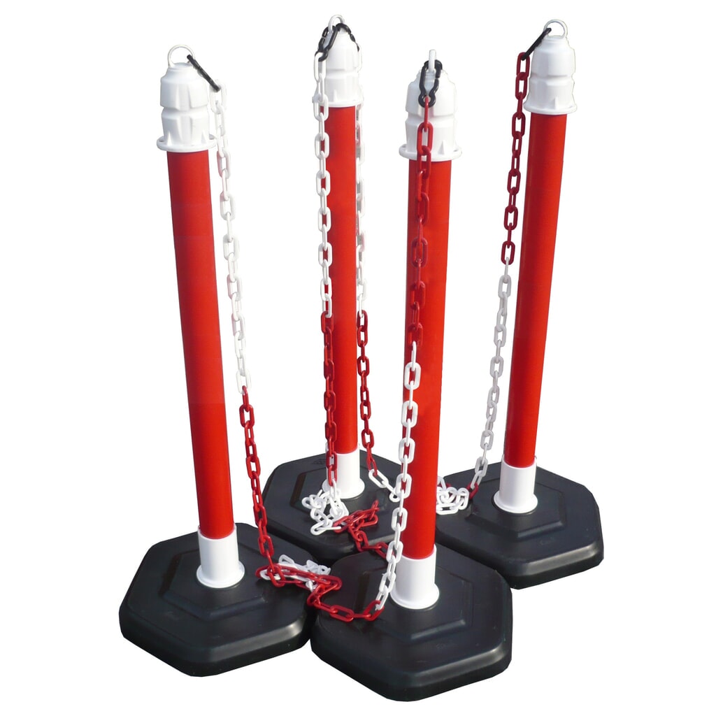 Potelet à chaîne en lot Premium, intérieur, 4 potelets rouge Illustration du produit: Potelet à chaîne en lot Premium, intérieur, 4 potelets rouge