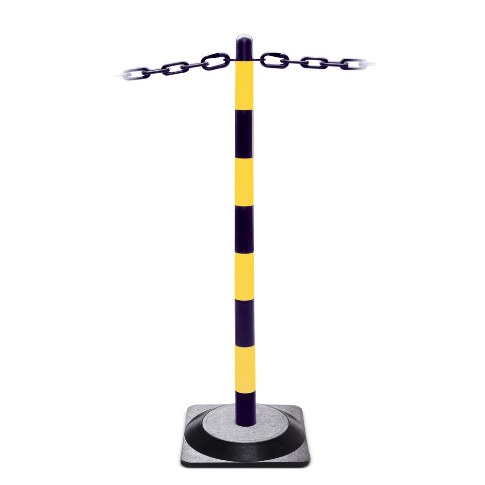 Numéro de l'image du produit 3: Potelet à chaîne simple, pied en caoutchouc rigide (carré), noir/jaune