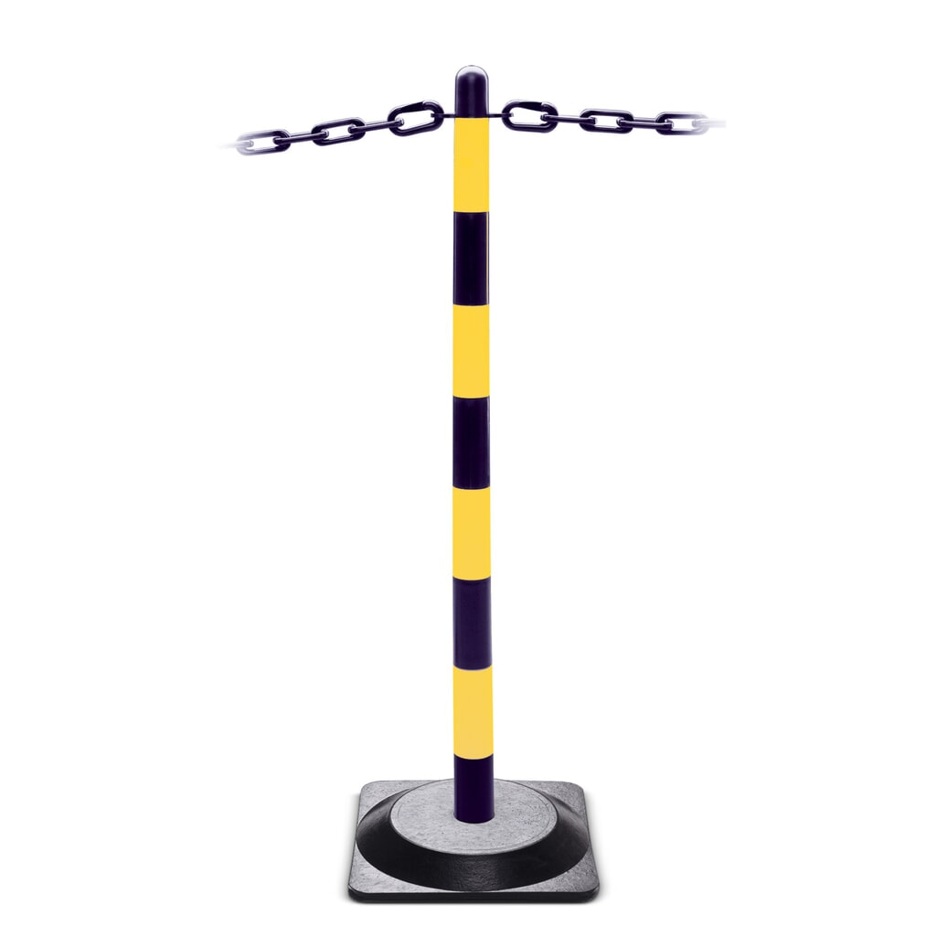 N° de l'image du produit 3 : Potelet à chaîne simple, pied en caoutchouc rigide (carré), noir/jaune