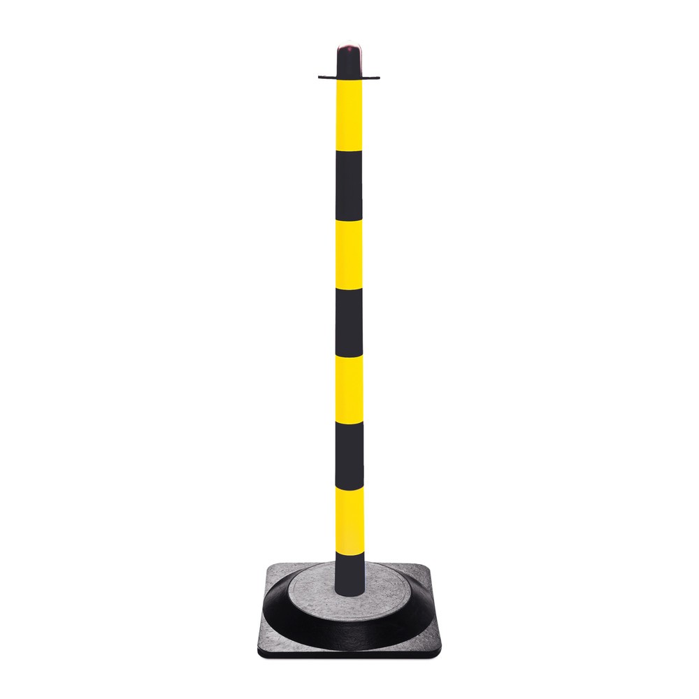 Numéro de l'image du produit 1: Potelet à chaîne simple, pied en caoutchouc rigide (carré), noir/jaune
