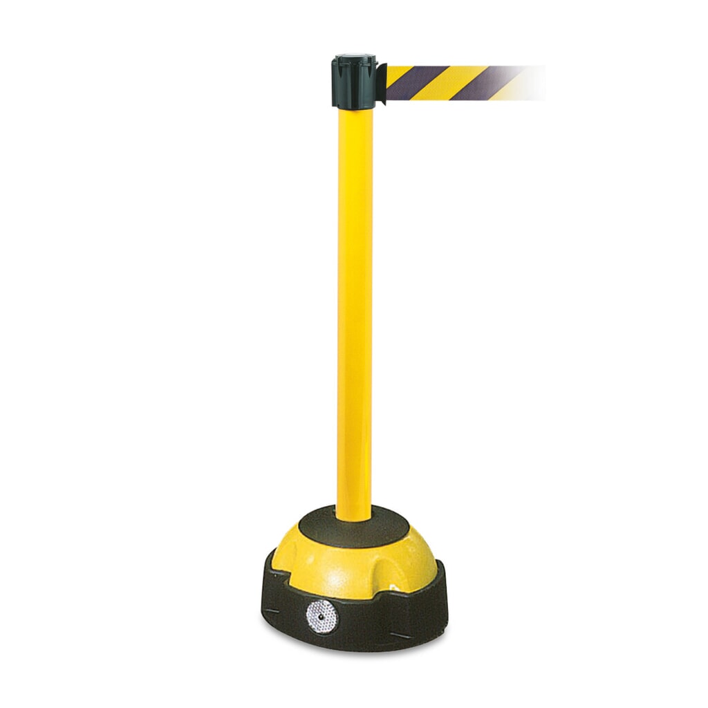 Potelets d’avertissement à ruban étirable, potelets jaunes, ruban jaune/noir Illustration du produit: Potelets d’avertissement à ruban étirable, potelets jaunes, ruban jaune/noir