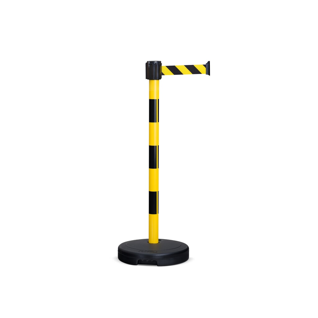 Potelet d’avertissement à ruban étirable Moravia, hauteur mm 950, noir/jaune Illustration du produit: Potelet d’avertissement à ruban étirable Moravia, hauteur mm 950, noir/jaune