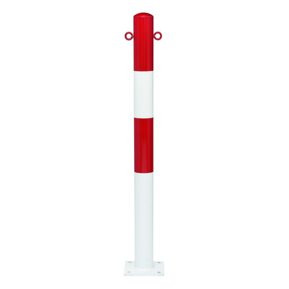 Numéro de l'image du produit 1: Potelet fixe MORION, tube rond diamètre 76 mm, revêtu de plastique, pour goujons, 2 œillets de Chaîne