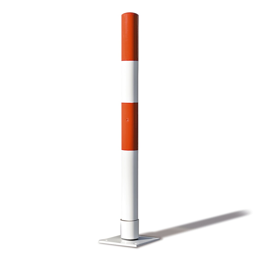 Illustration du produit: Potelet MORAVIA MORION-SWING, à redressement automatique, tube rond Ø 76 mm, à cheviller au sol, rouge/blanc