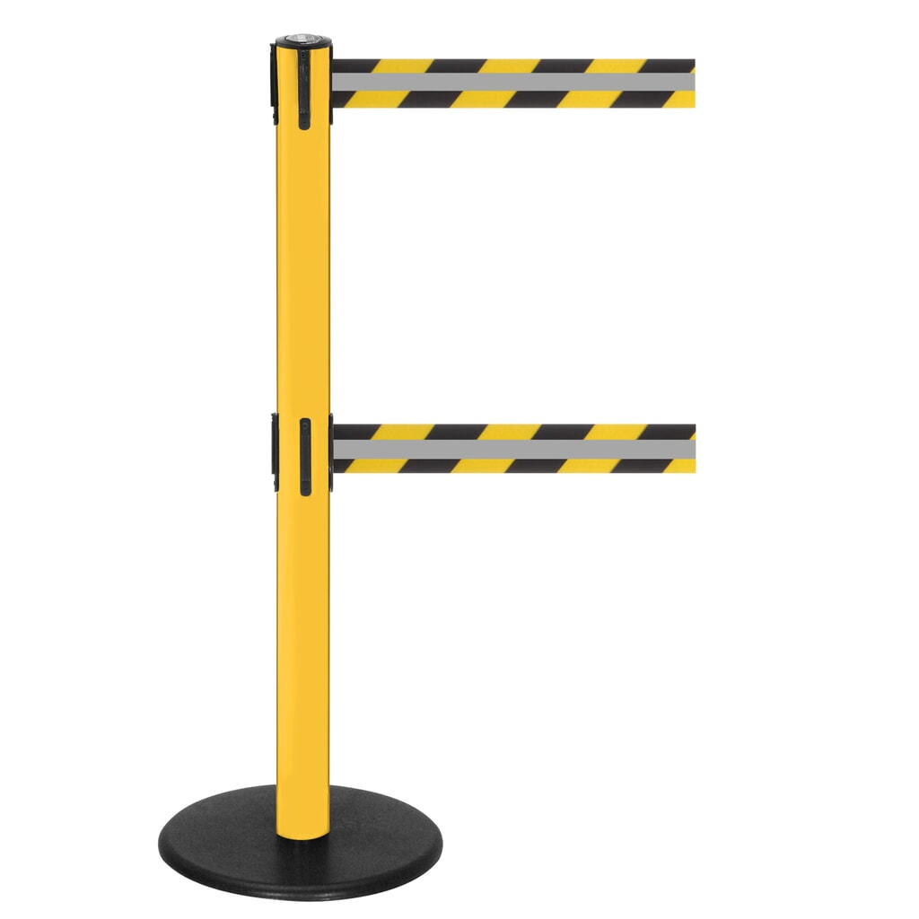 Illustration du produit: Potelet de délimitation à double sangle RS-GUIDESYSTEMS® GLA 95-E REFLECTO, longueur 3,5 m, largeur 50 mm, potelet jaune, sangle noir/jaune