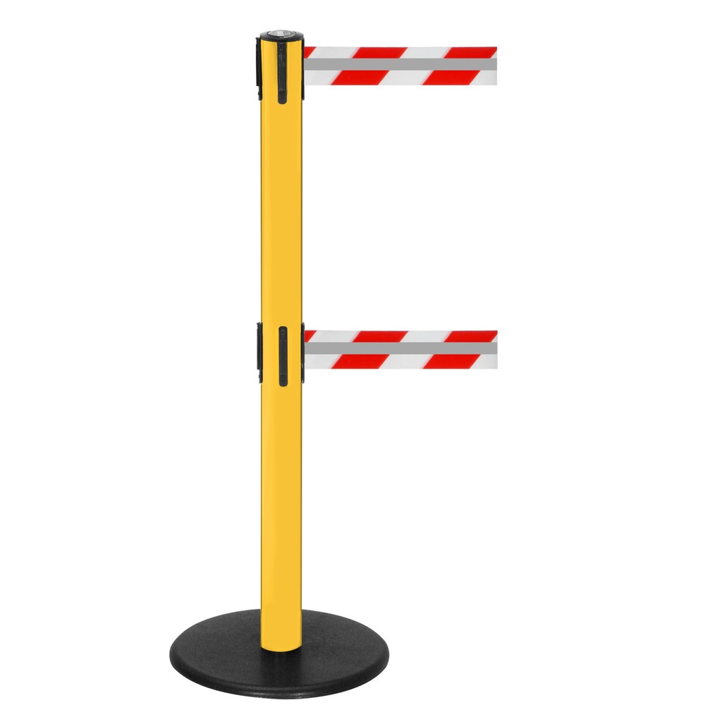 Numéro de l'image du produit 1: Potelet de délimitation à double sangle RS-GUIDESYSTEMS® GLA 95-E REFLECTO, longueur 3,5 m, largeur 50 mm, potelet jaune, sangle rouge/blanc
