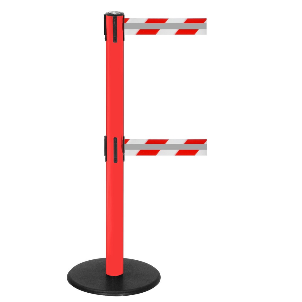 Numéro de l'image du produit 1: Potelet de délimitation à double sangle RS-GUIDESYSTEMS® GLA 95-D REFLECTO, longueur 2,3 m, largeur 50 mm, potelet rouge, sangle rouge/blanc