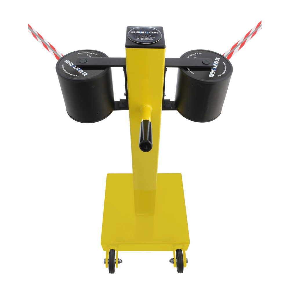 Numéro de l'image du produit 1: Potelet de délimitation RS-GUIDESYSTEMS® GLA 2000-E REFLECTO, longueur 2x 18 m, largeur 50 mm, potelet jaune, sangle rouge/blanc