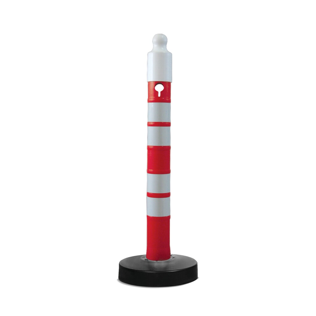 Potelet en polypropylène, Ø 110 mm, pied à remplir, rouge/rétro-réfléchissant Illustration du produit: Potelet en polypropylène, Ø 110 mm, pied à remplir, rouge/rétro-réfléchissant