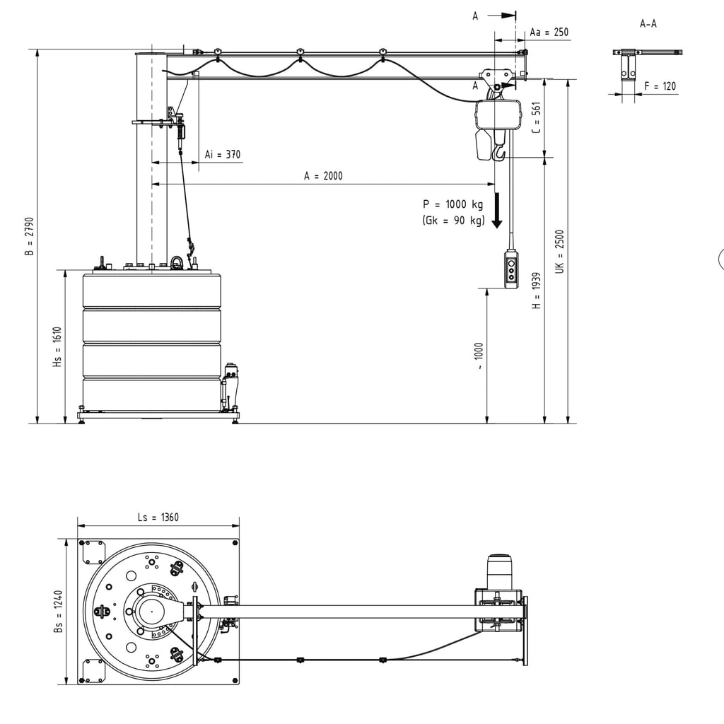 Potence VETTER®, palan électrique à chaîne électrique LIFTKET inclus, version mobile, plage de pivotement de 360°, portée 2 000 mm, capacité de charge 1 000 kg N° de l'image du produit 2 : Potence VETTER®, palan électrique à chaîne électrique LIFTKET inclus, version mobile, plage de pivotement de 360°, portée 2 000 mm, capacité de charge 1 000 kg